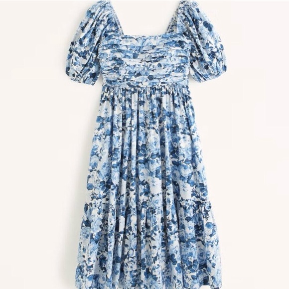 Abercrombie & Fitch Emerson Poplin Floral Puff Sleeve Midi Dress - Picture 1 of 11
